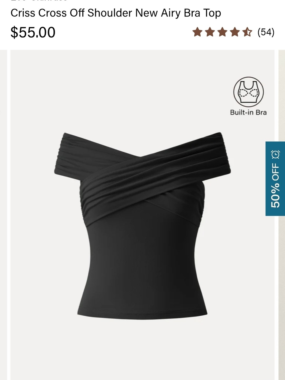OGL Black Crisscross Off-Shoulder Camisole with Built-In Support